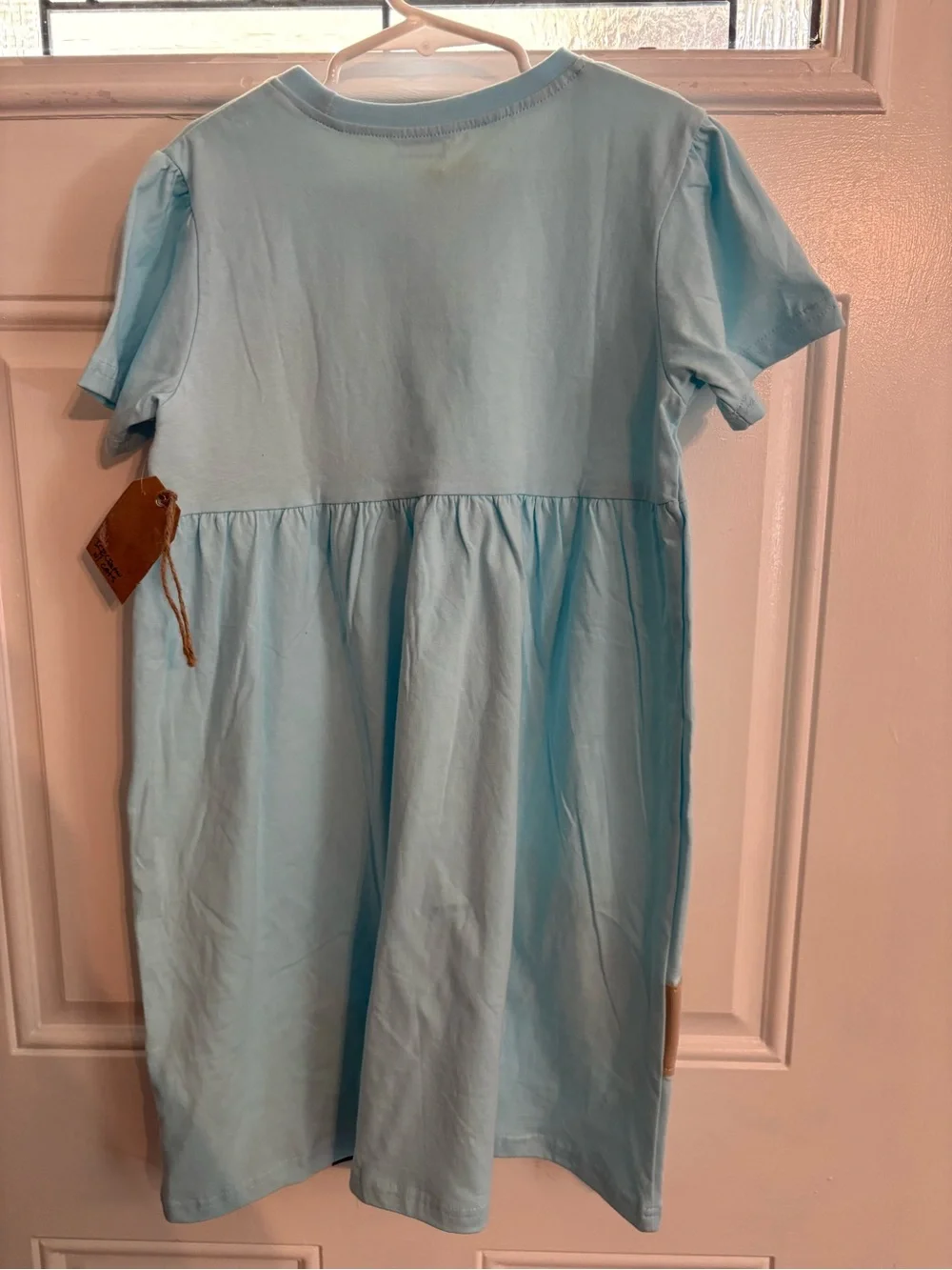 Light Blue Girls' Casual Dress with Colorful Cats and ice cream Appliqués